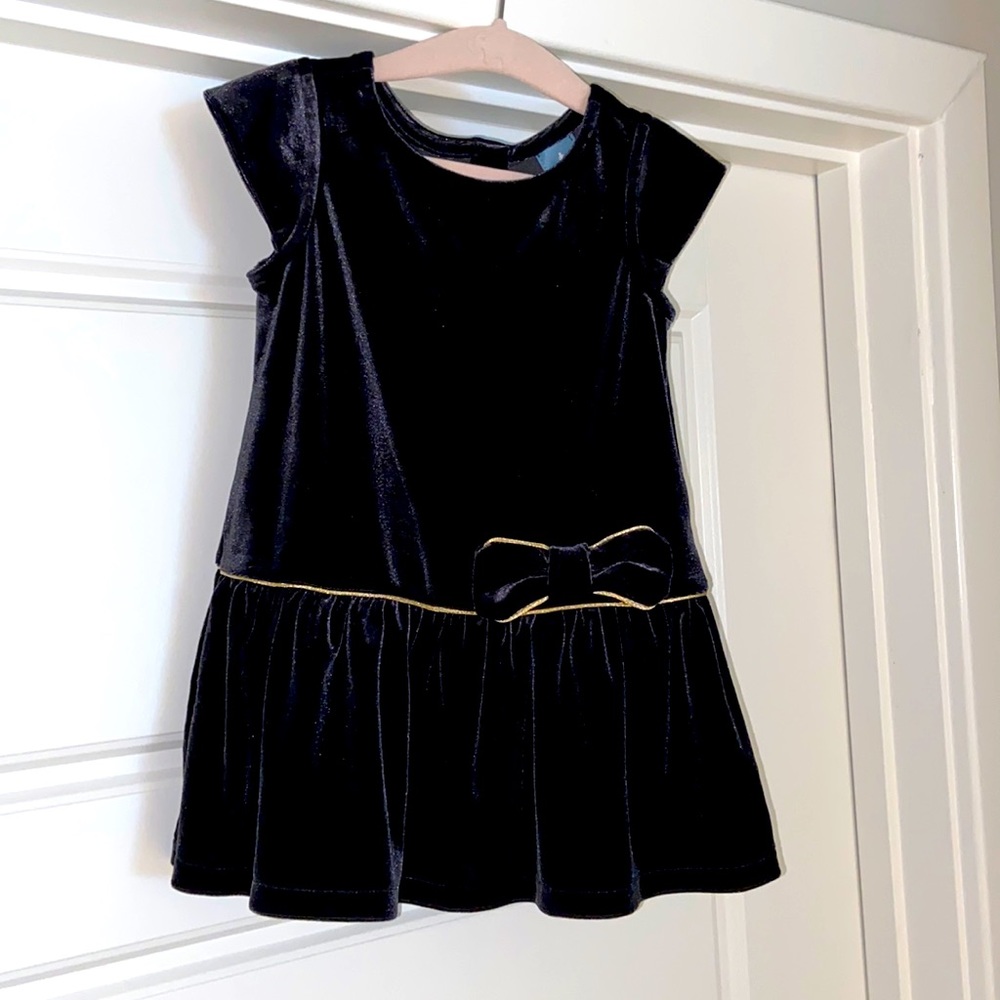 Gap Girls 12-18 Months Black Gold Velvet Dress New
